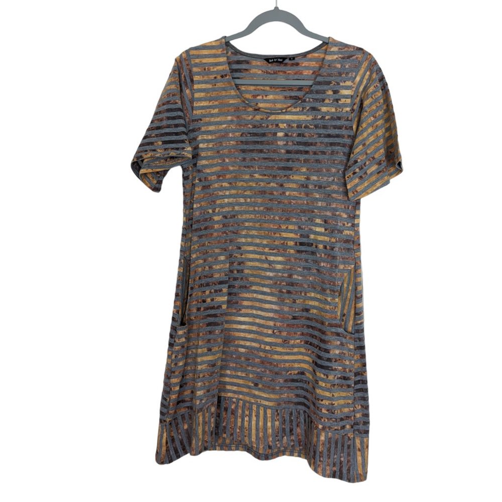 Women's Yak & Yeti striped shirt dress, grey & brown, size S